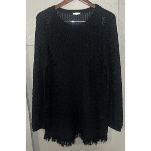 J. Jill Black Knit Sweater / Dress Tunic Fringe Hem Women’s Size Large 33” L
